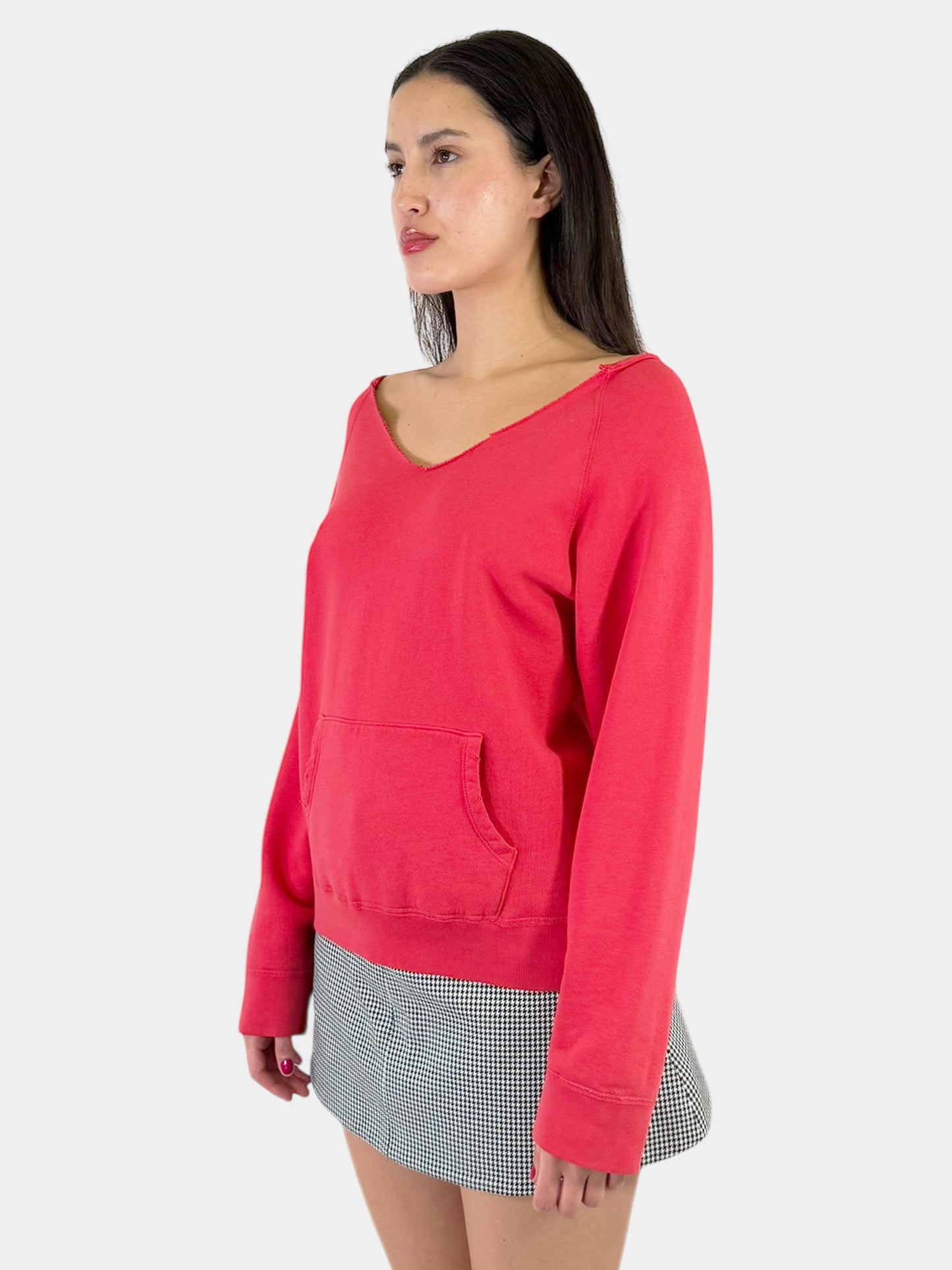 Raw Hem V-Neck Sweatshirt - Size M