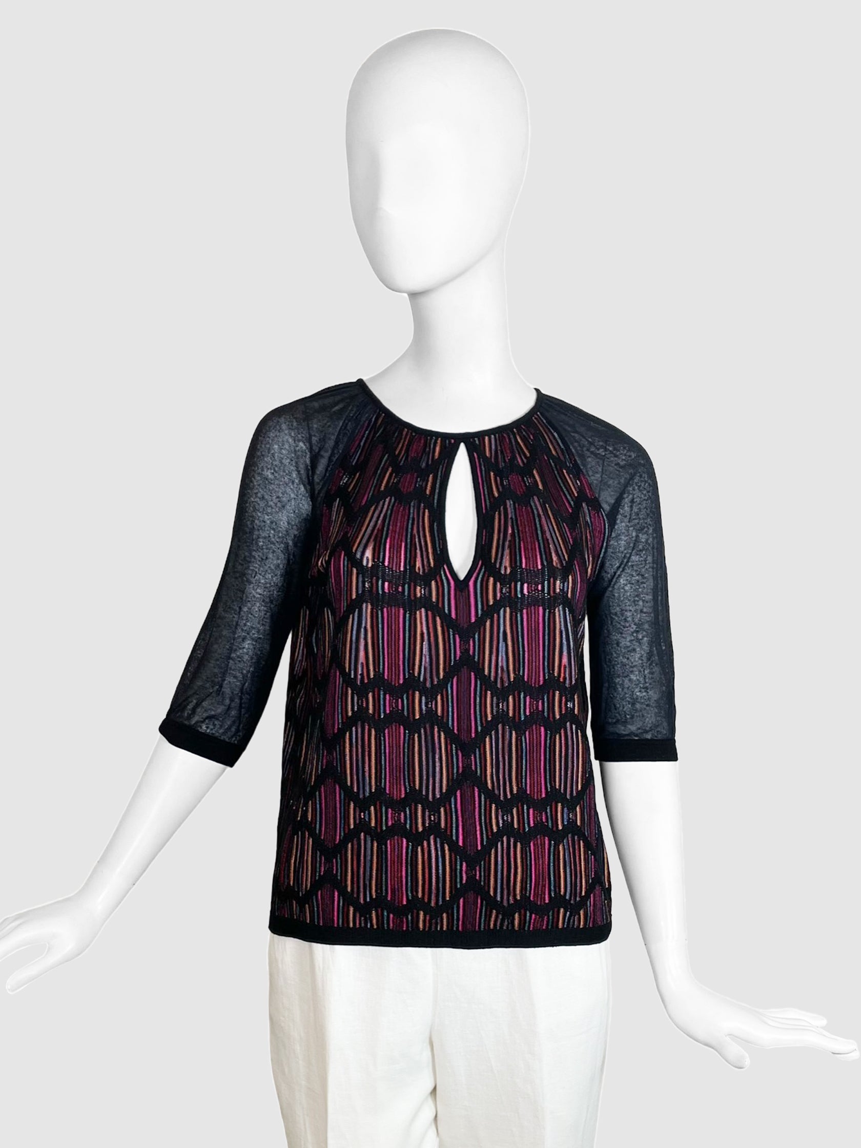 Sheer Sleeve Patterned Blouse - Size 4