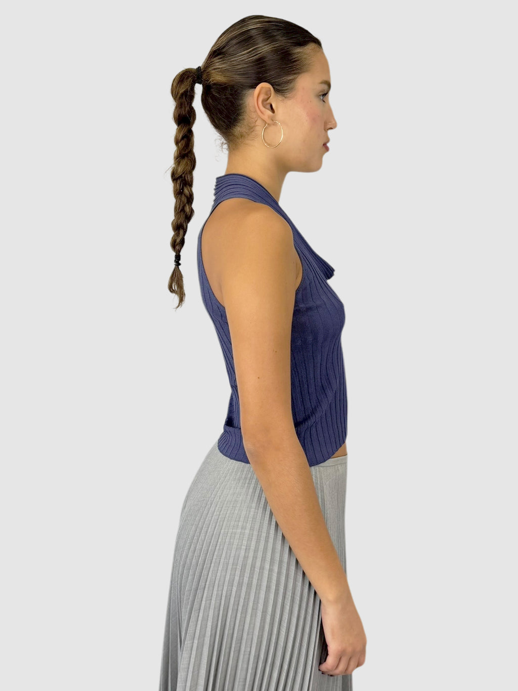 Ribbed Cowl Neck Top