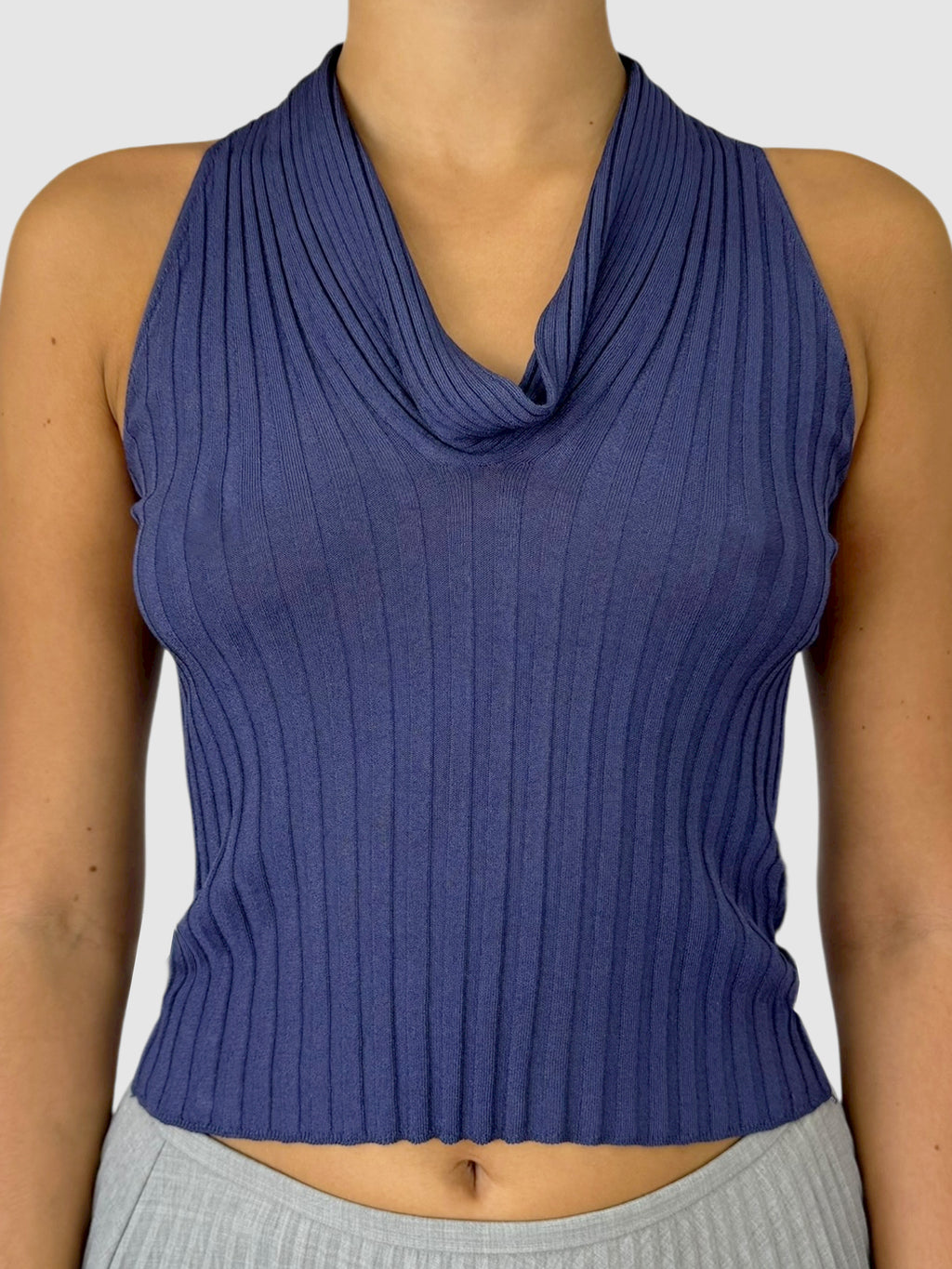 Ribbed Cowl Neck Top