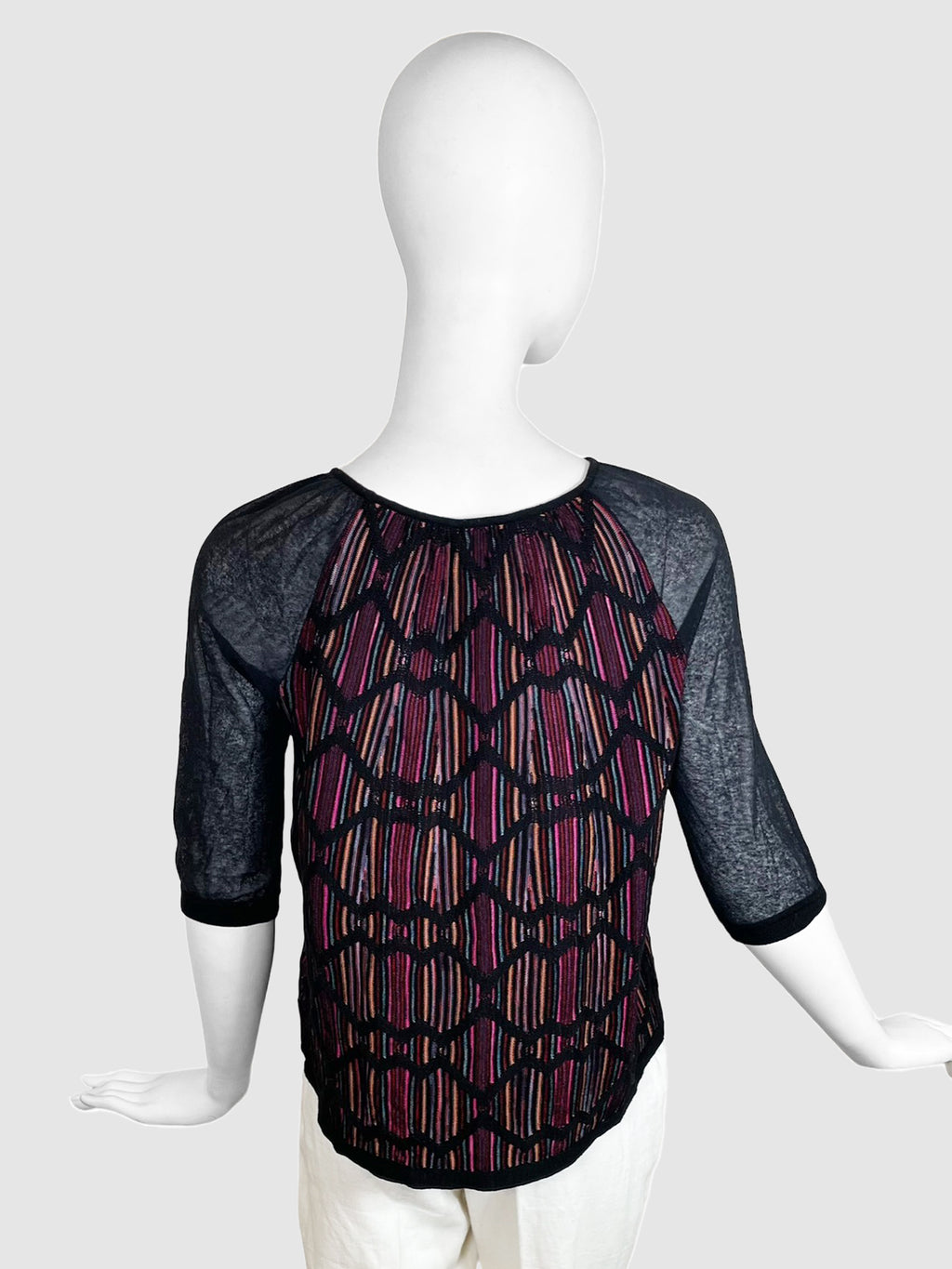 Sheer Sleeve Patterned Blouse - Size 4