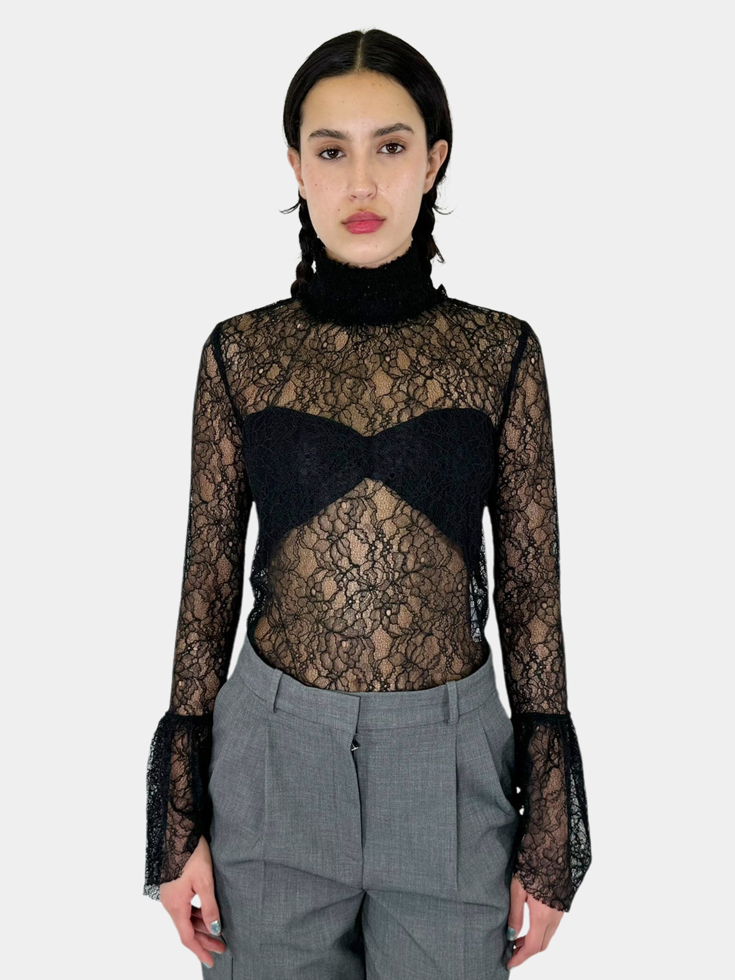 Lace Mock Neck Top - Size S