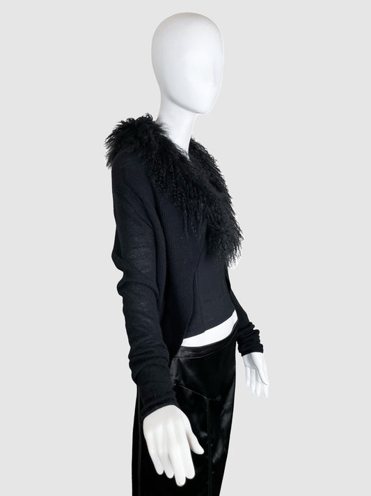 Elie Tahari Fur Trimmed Cashmere Cardigan - Size S