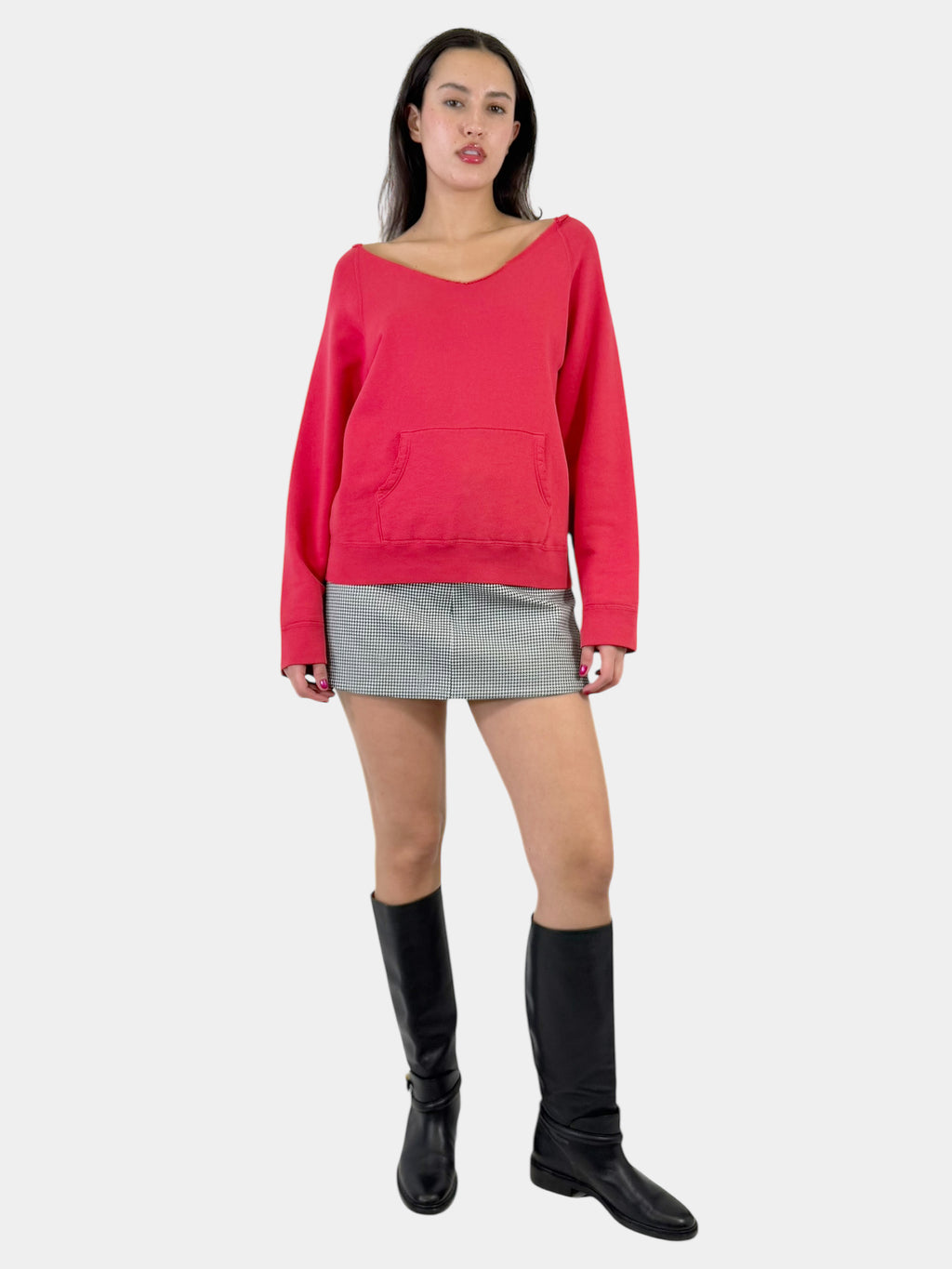 Raw Hem V-Neck Sweatshirt