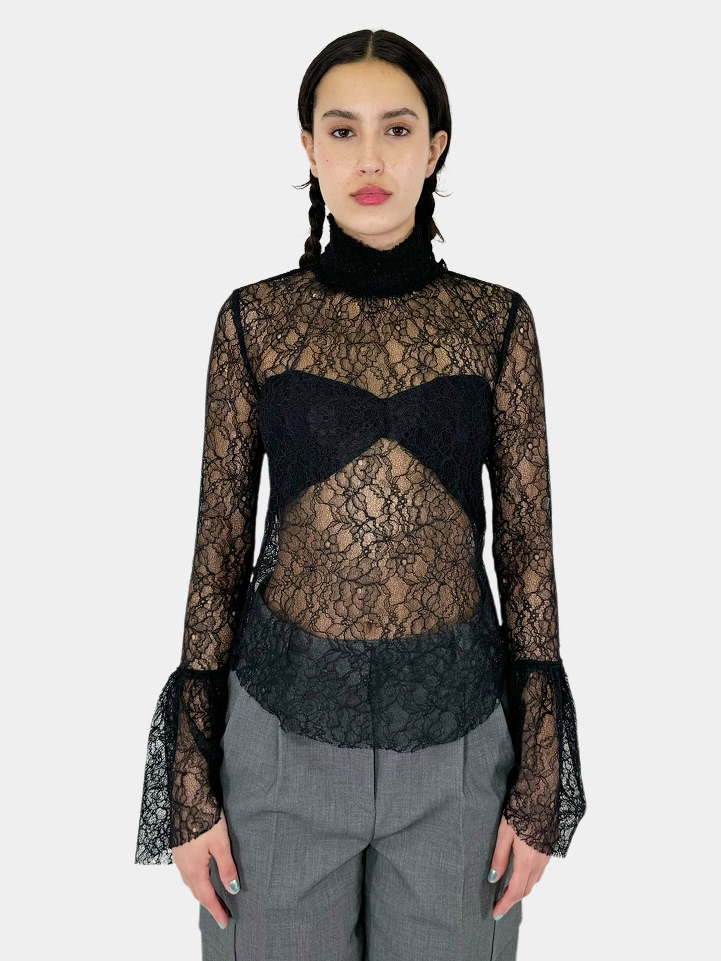 Lace Mock Neck Top - Size S