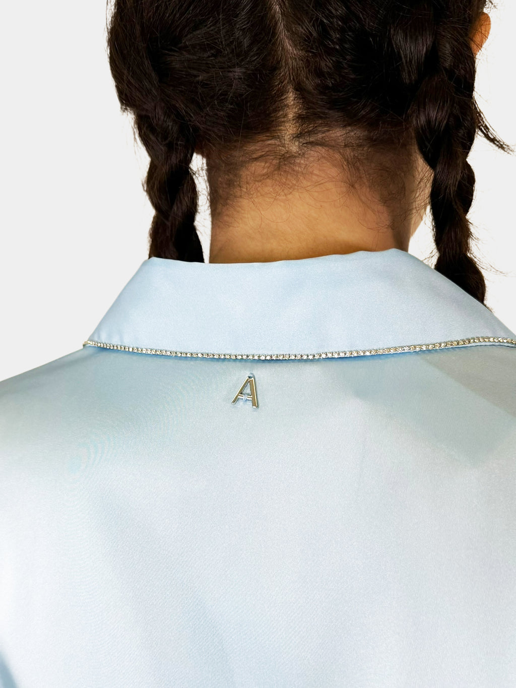 Rhinestone Trim Satin Button-Up Top