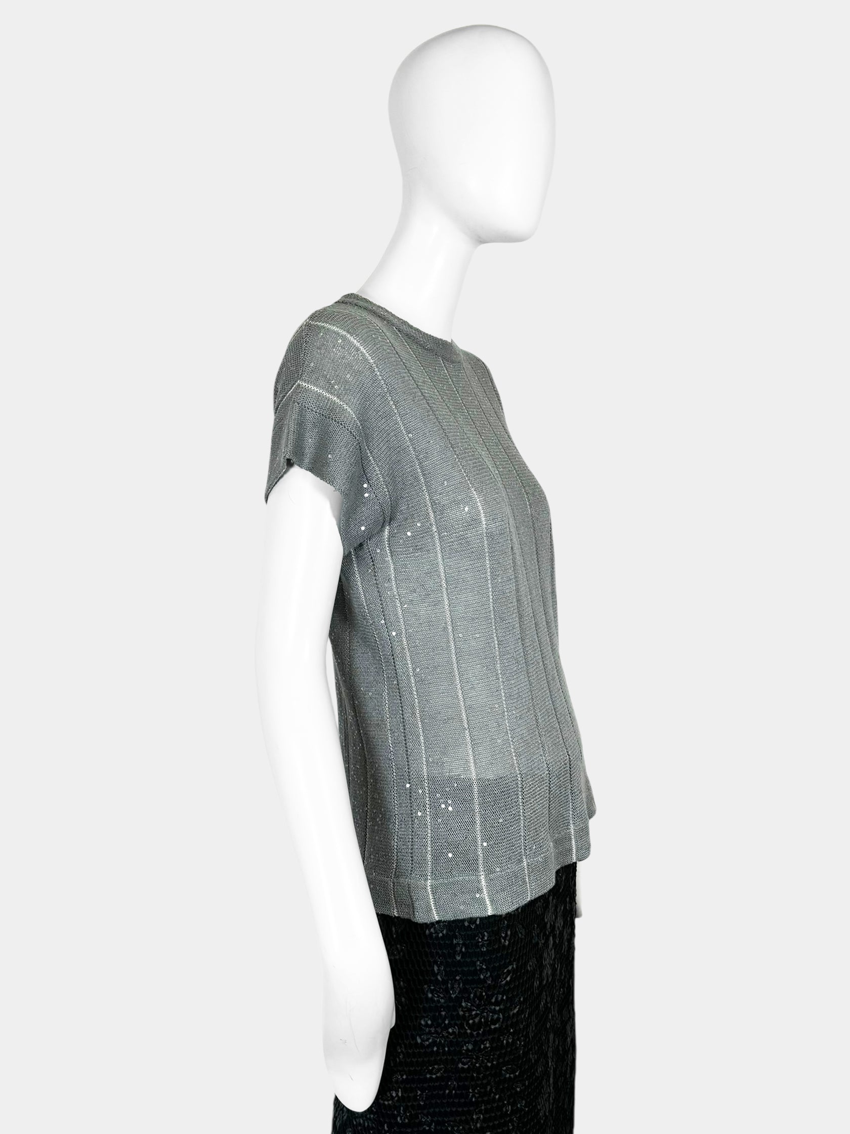 Stripe Sequinned Knit Top - Size S