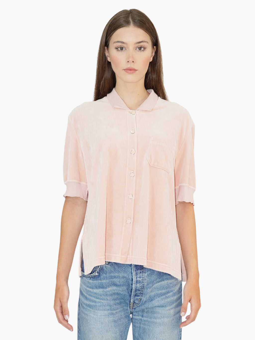 Velour Button-Up Top