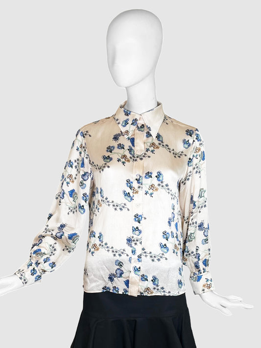 Chloé Silk Floral Print Button-Up Blouse - Size 38