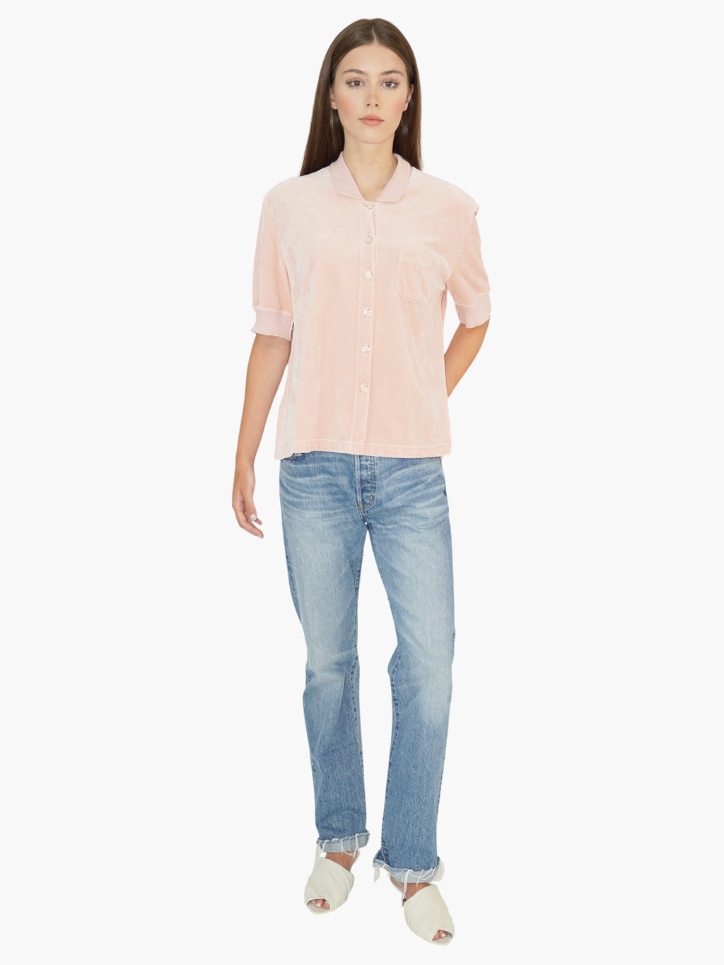 Velour Button-Up Top