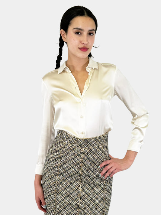 Silk Button-Up Top - Size 38