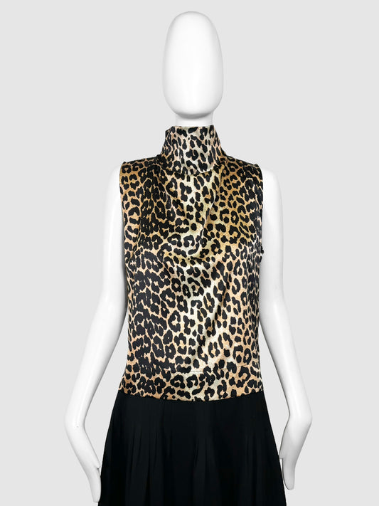 Ganni Silk Leopard Print Top - Size 38