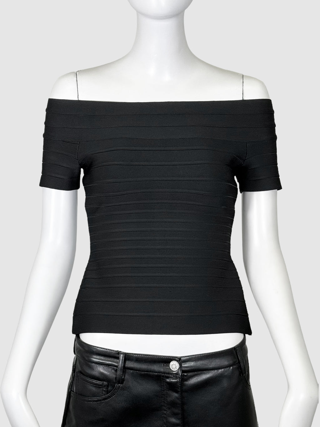 Hervé Léger Ribbed Off-the-Shoulder Top - Size S