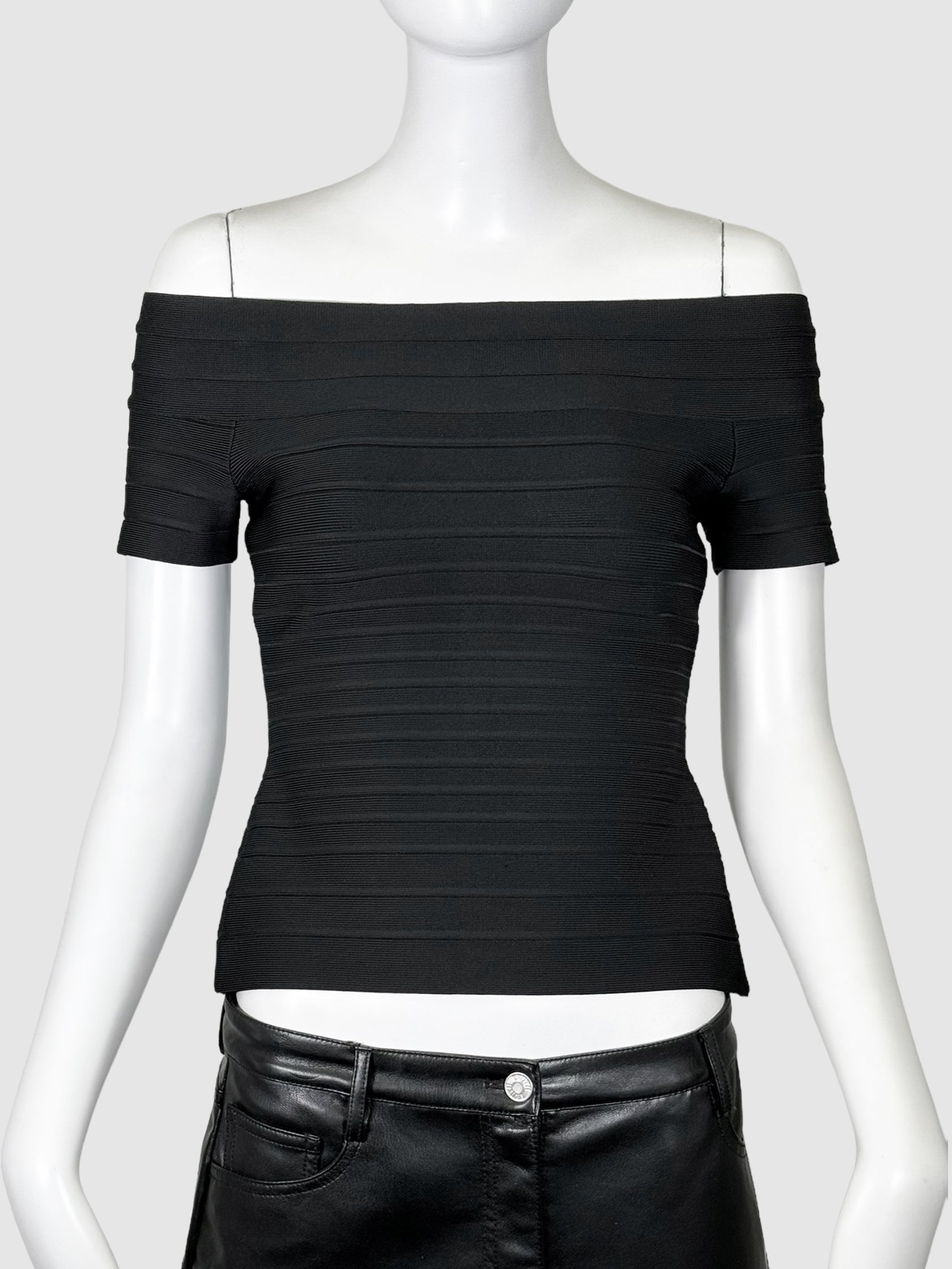 Hervé Léger Ribbed Off-the-Shoulder Top - Size S