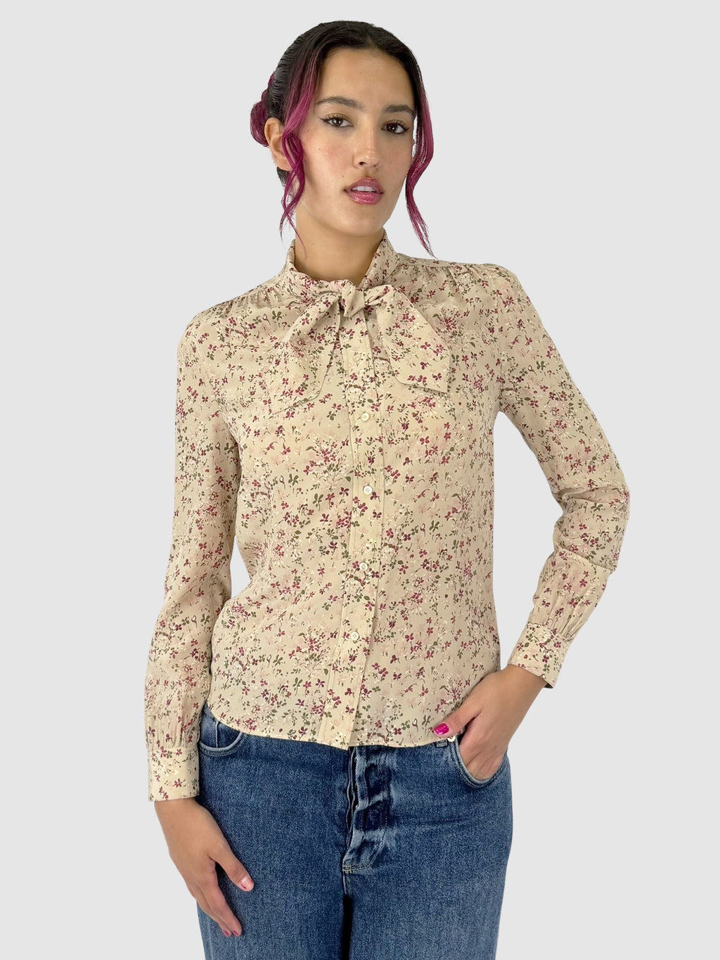 2021 Floral Silk-Crepe Top
