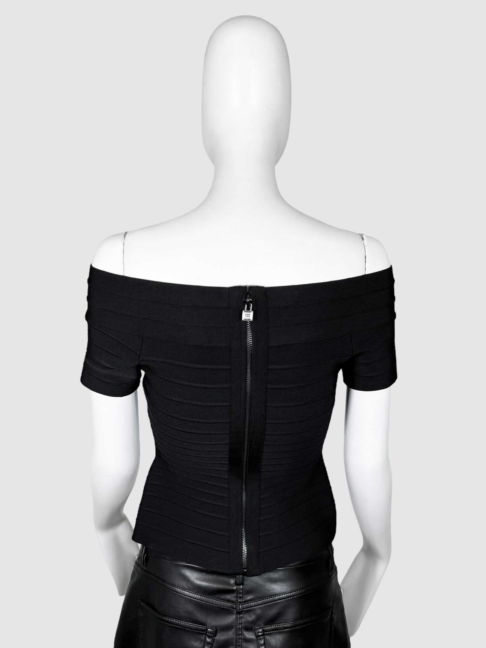 Hervé Léger Ribbed Off-the-Shoulder Top - Size S
