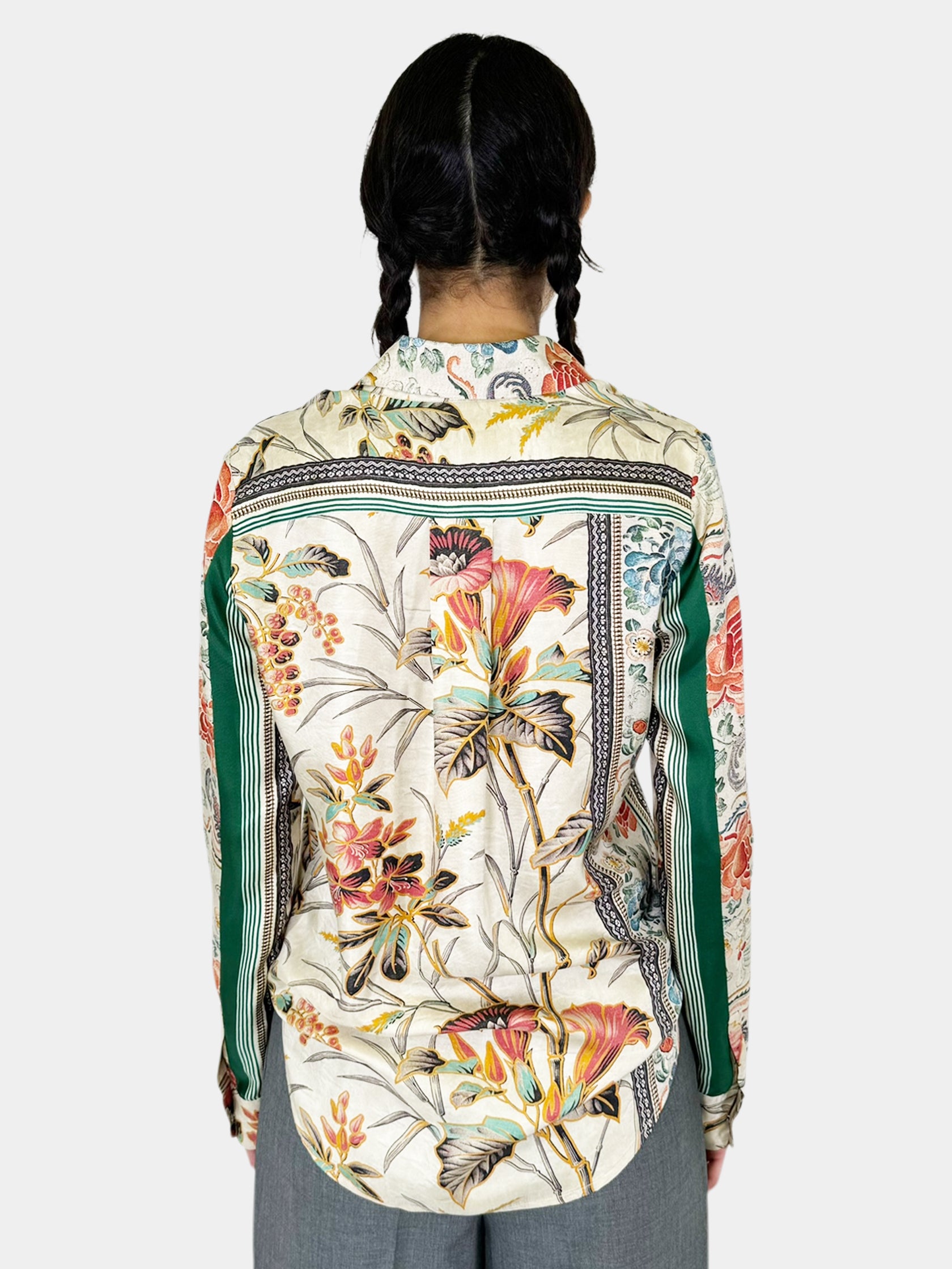 Floral Print Silk Button-Up Top