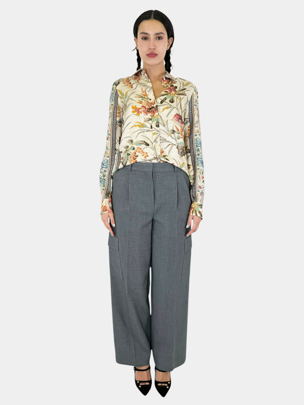 Floral Print Silk Button-Up Top