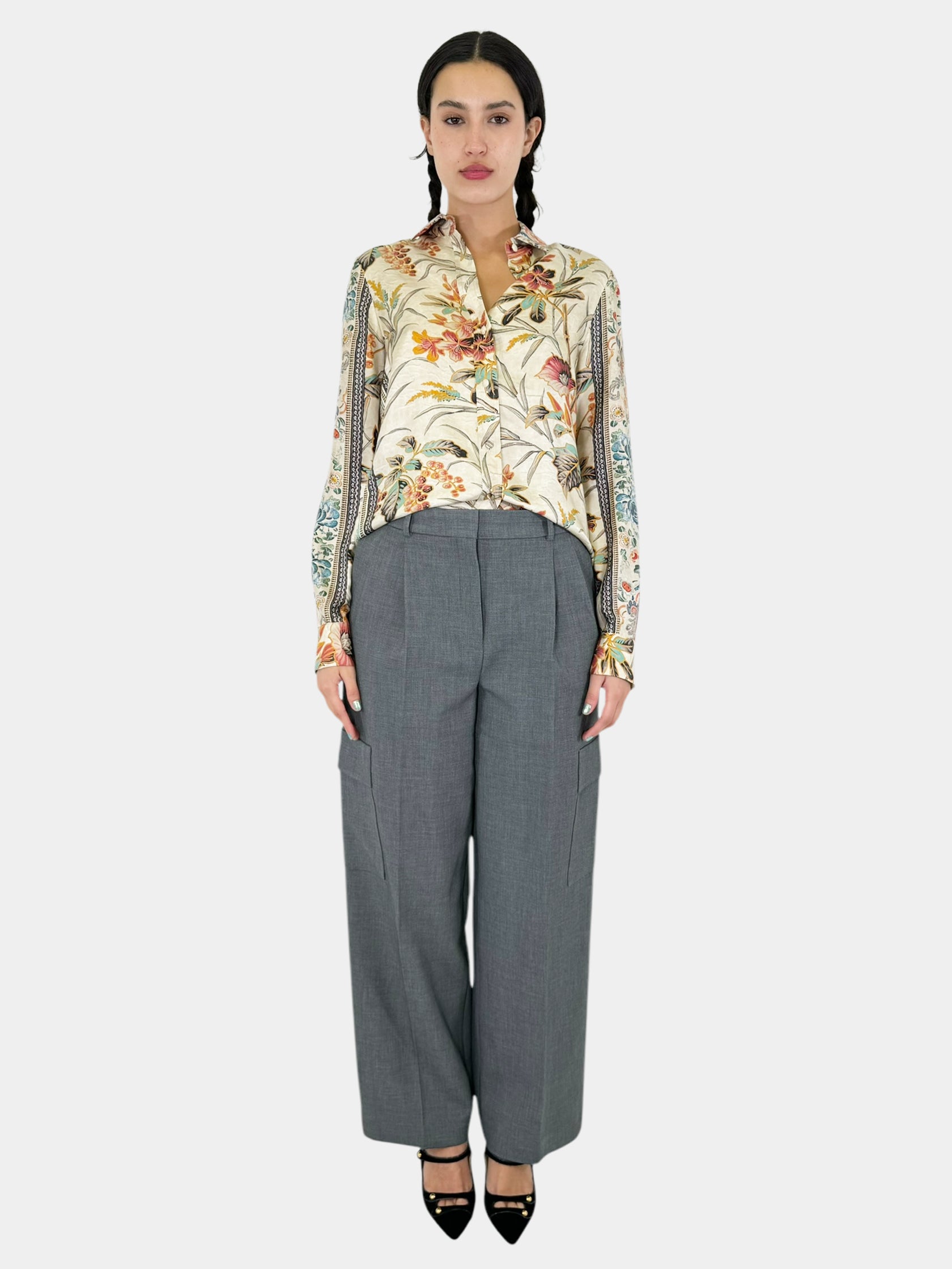 Floral Print Silk Button-Up Top