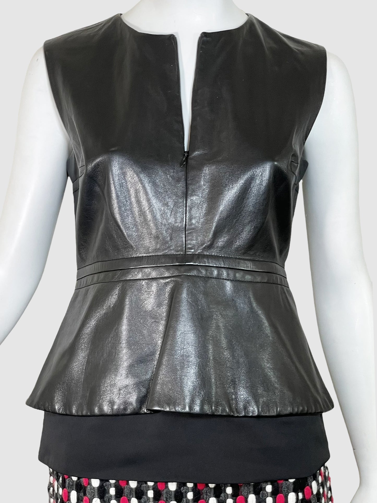Diane von Furstenberg Sleeveless Leather Top with Zip - Size 6