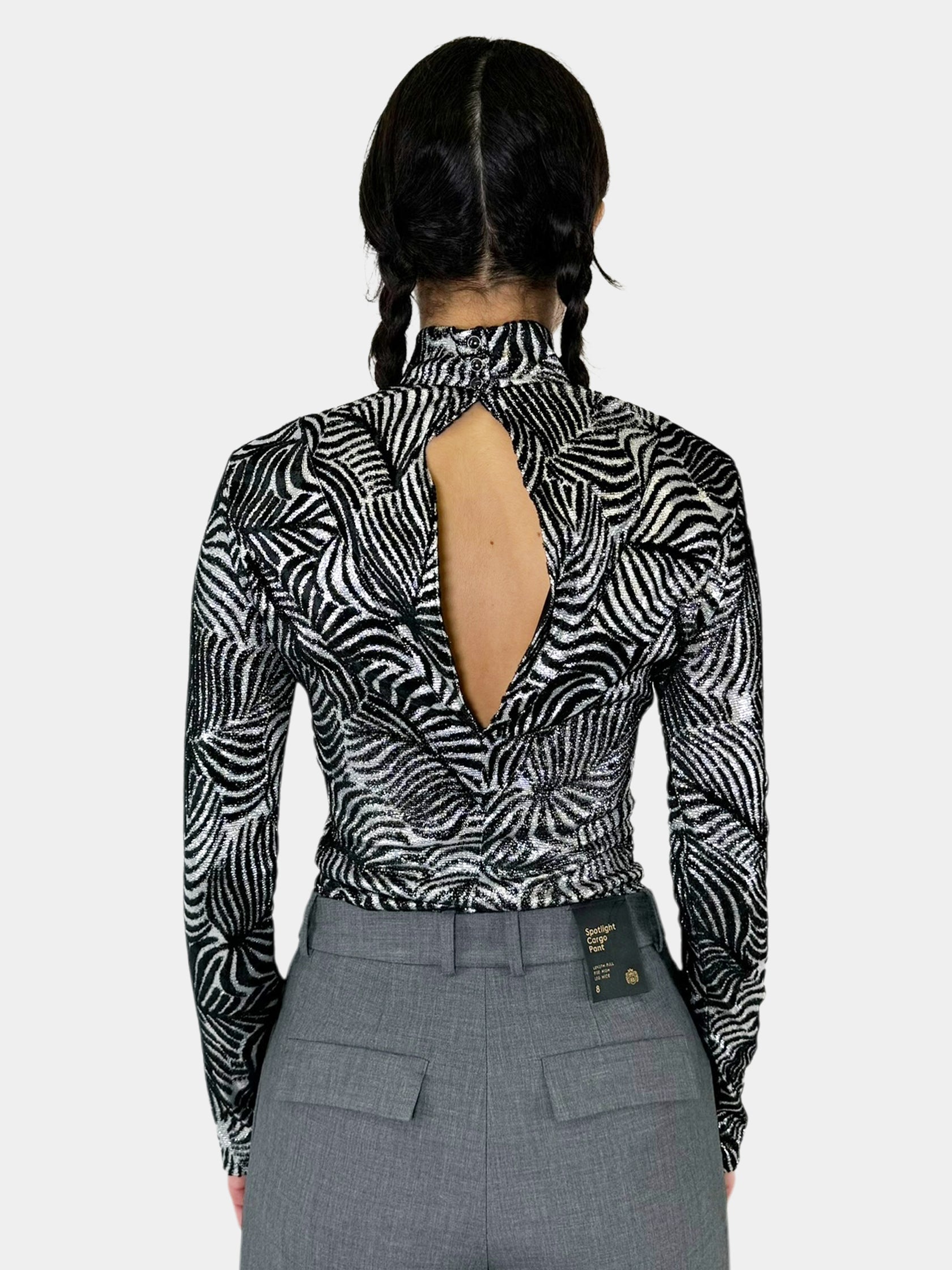 Velvet Jacquard Turtleneck Top - Size 38