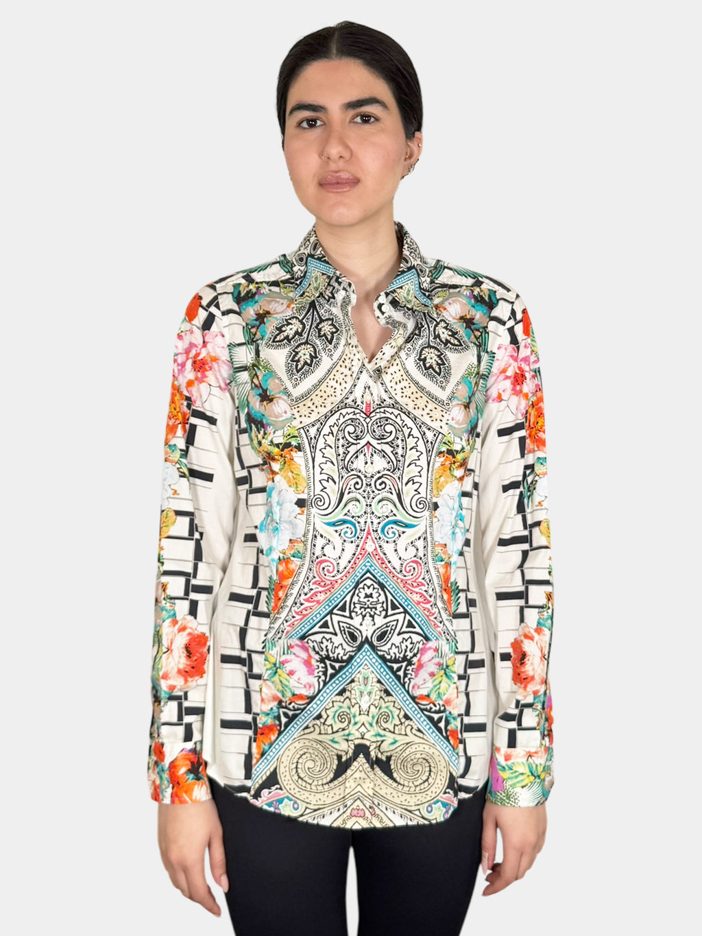 Paisley Print Button-Up Top - Size 44