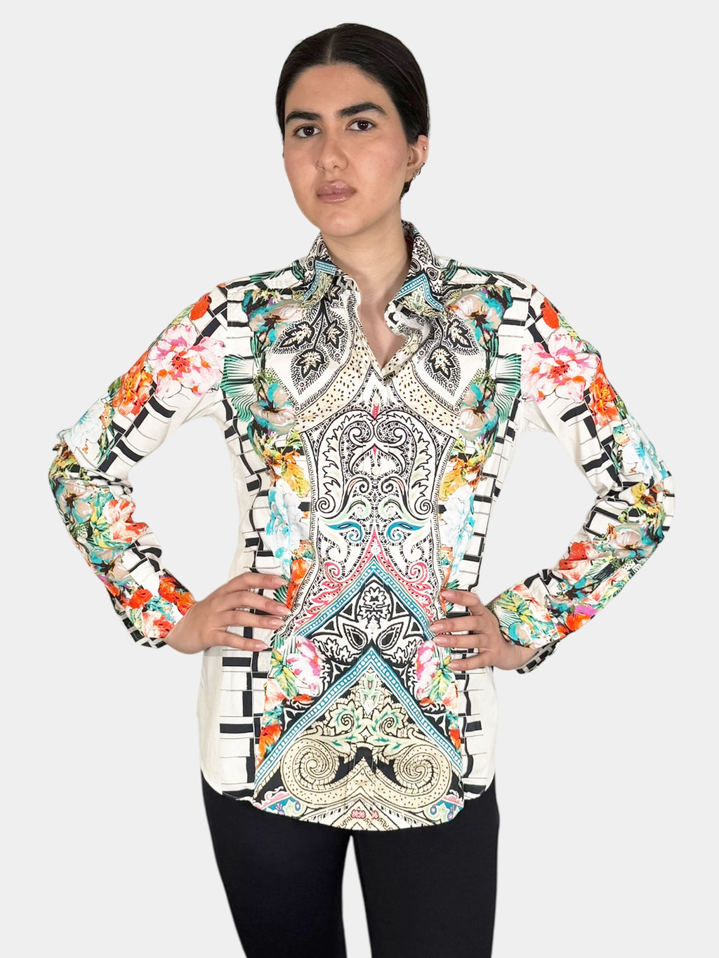 Paisley Print Button-Up Top - Size 44