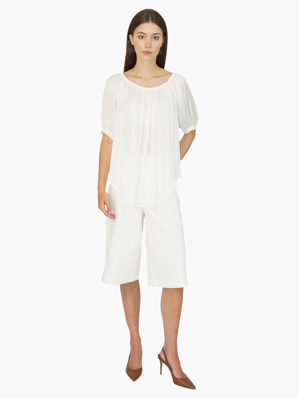 Ruched Bubble Sleeve Top