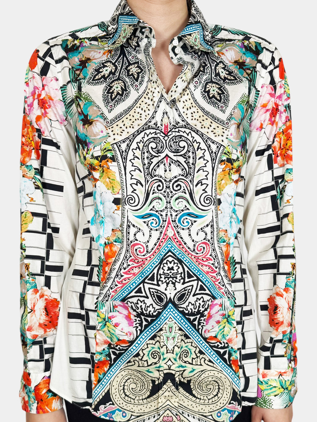 Paisley Print Button-Up Top - Size 44