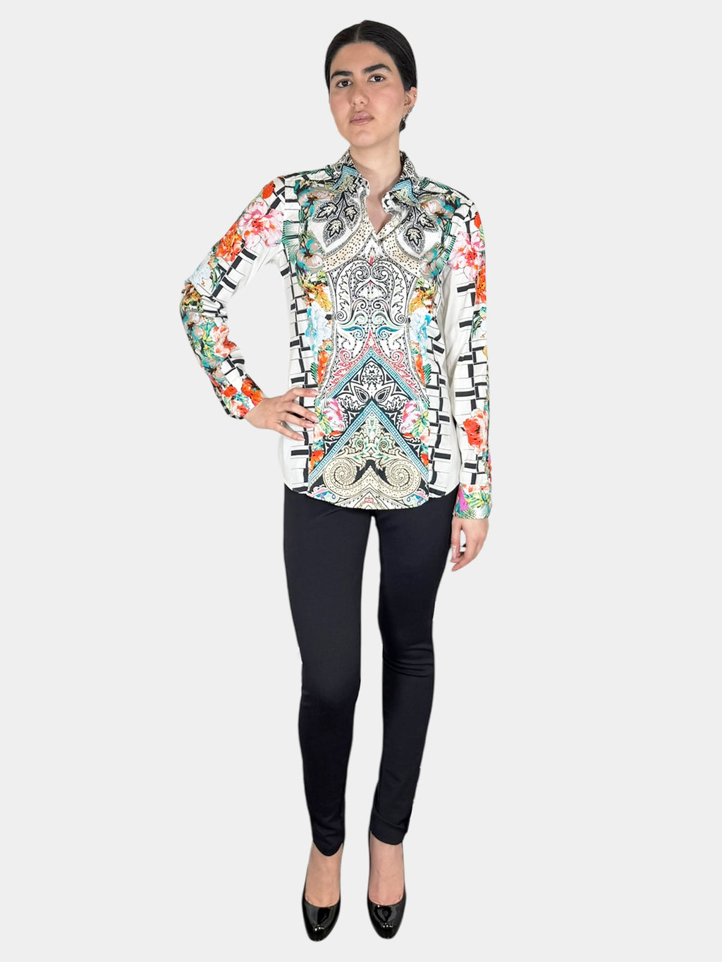 Paisley Print Button-Up Top - Size 44