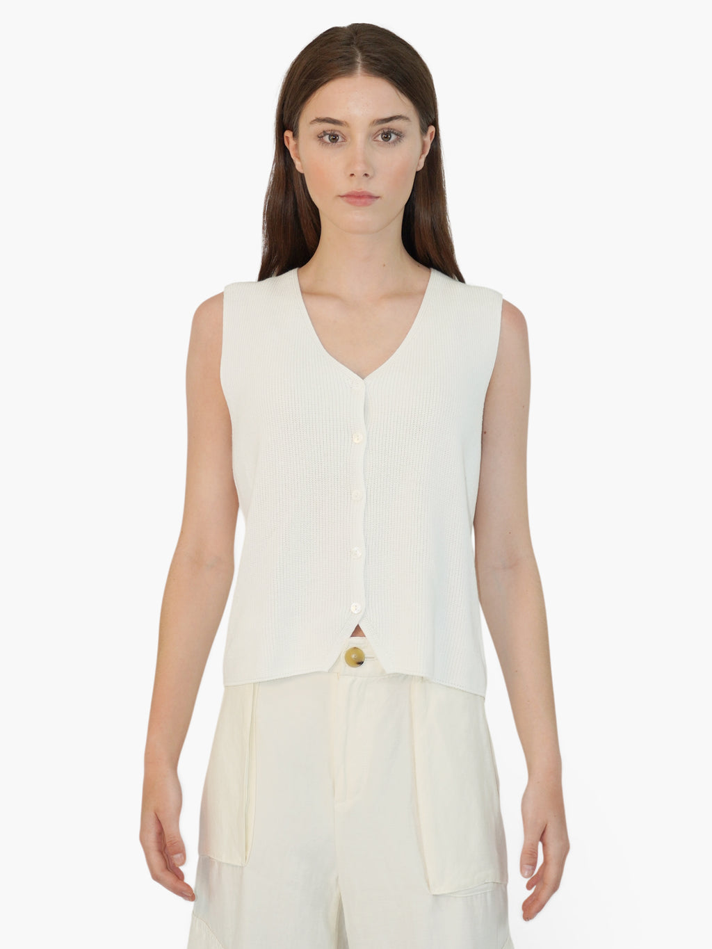 Ribbed Button-Up Top