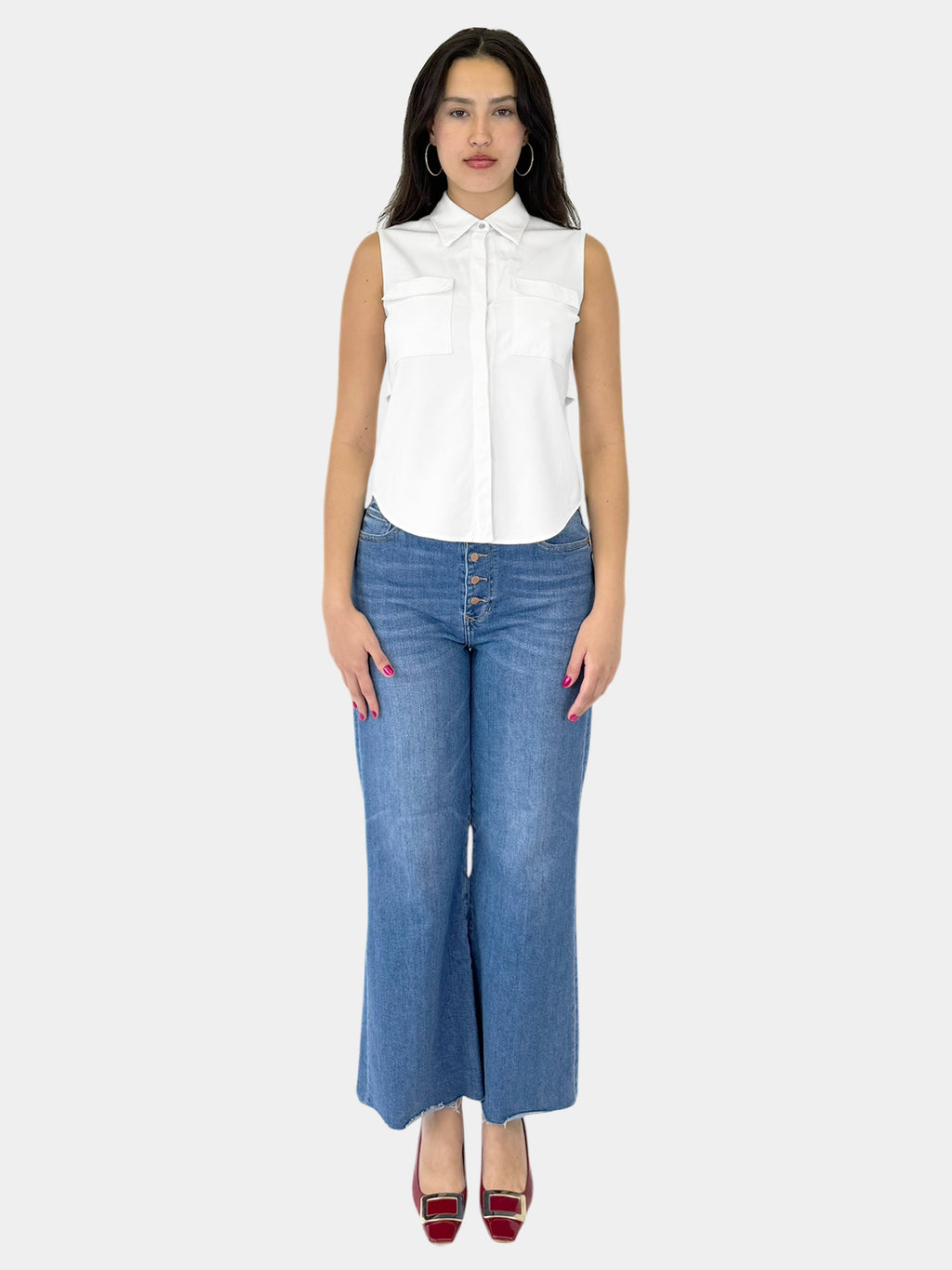 Sleeveless Button-Up Top - Size 2
