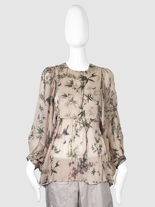 Zimmerman Pale Pink, Green and Violet Maples Smock Floral Silk Top Consignment Secondhand Designer Luxury Resale Toronto Trendy 