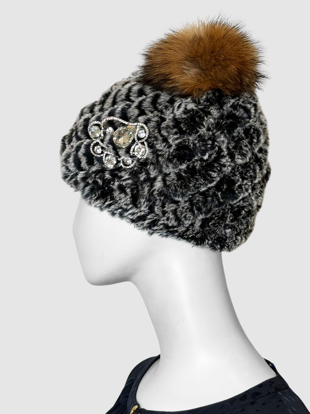 Fur Hat with Brooch