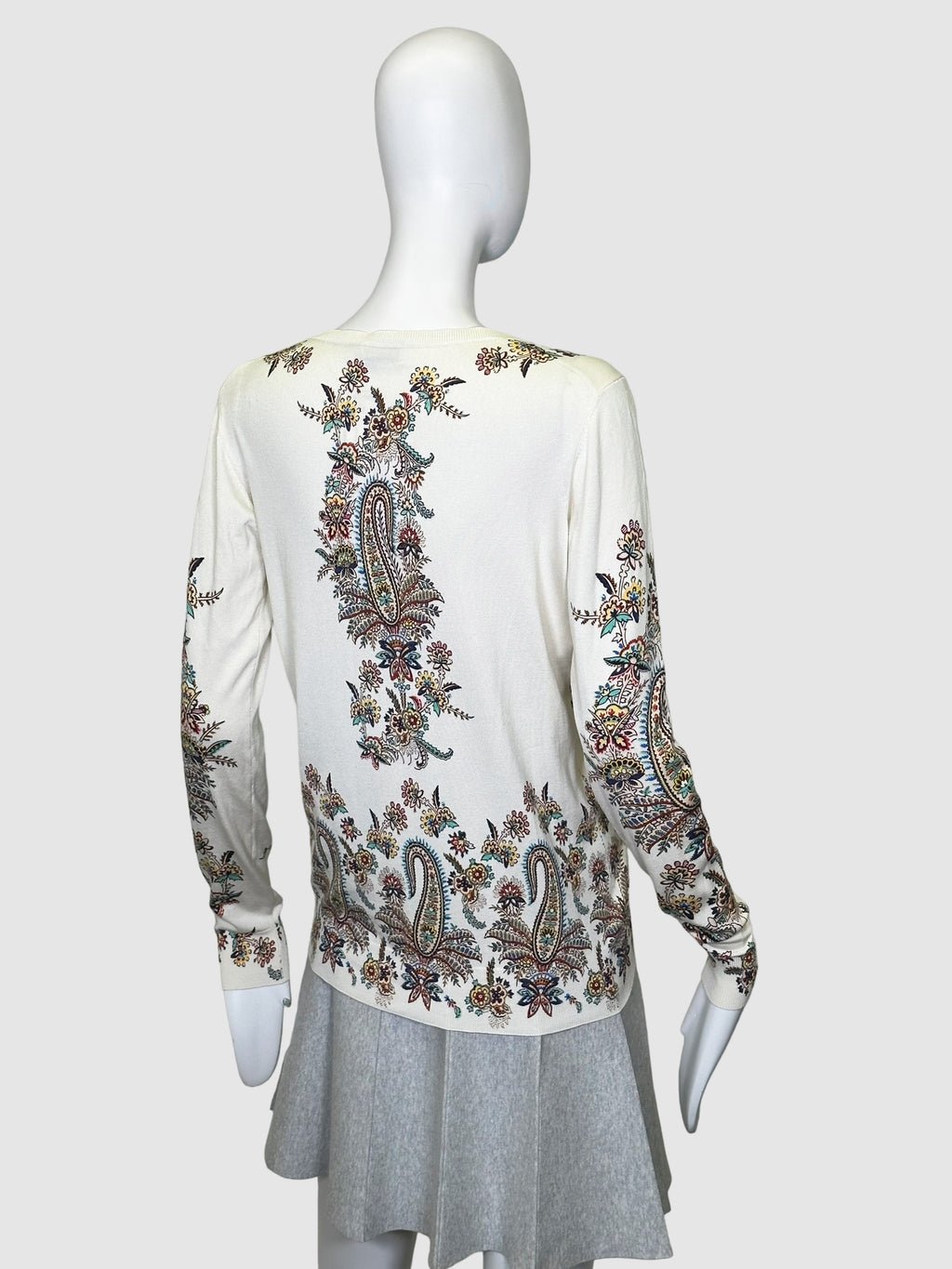 Etro Floral and Paisley Print V-Neck Silk Sweater - Size 46