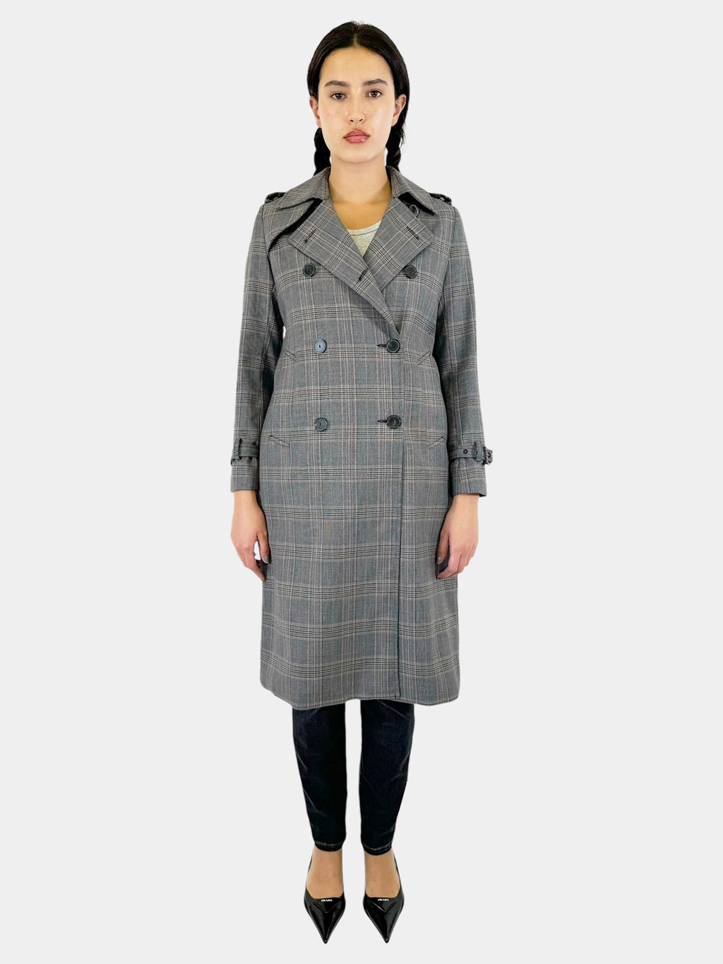 Check Print Trench Coat - Size 36