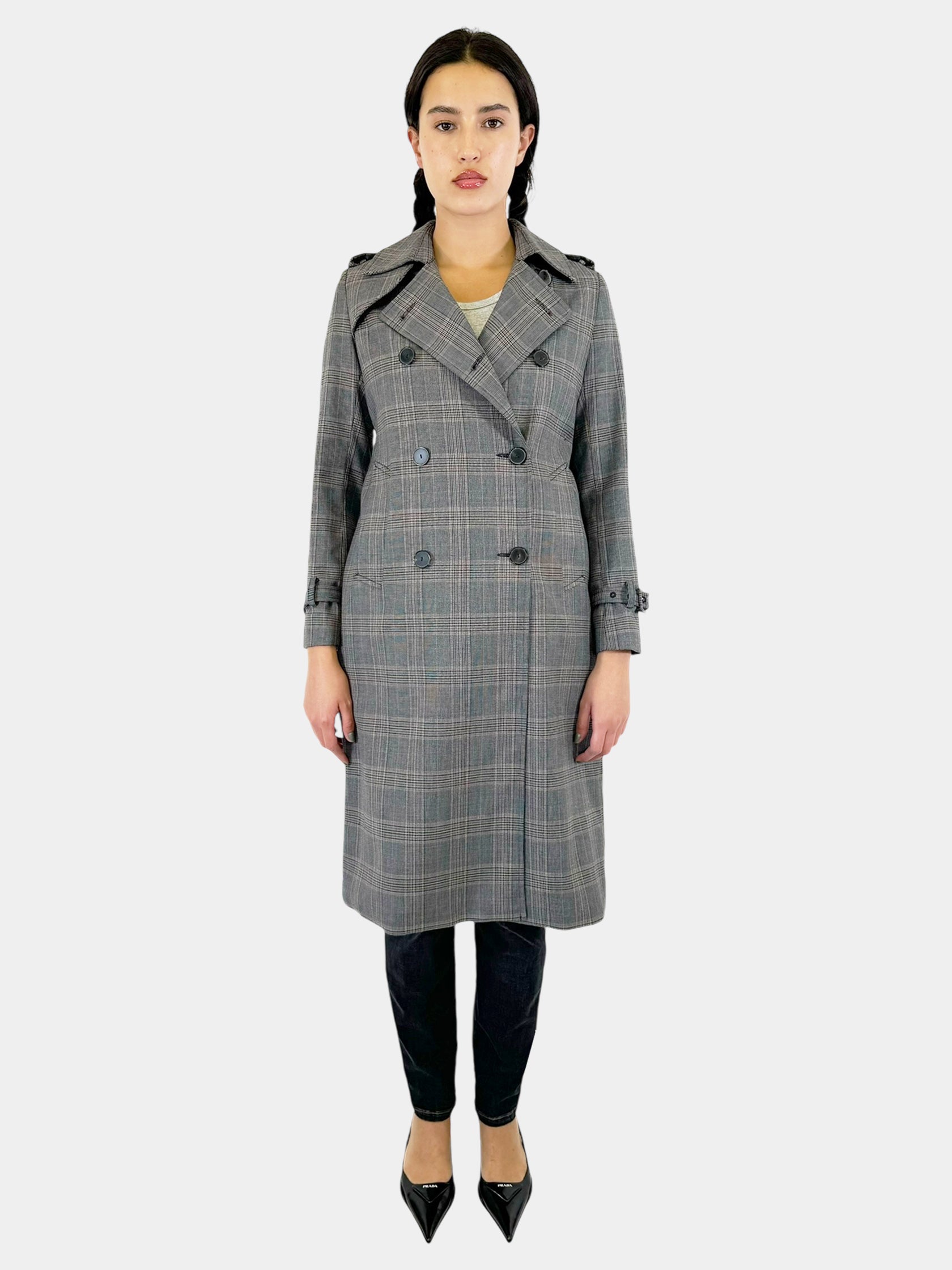 Check Print Trench Coat - Size 36