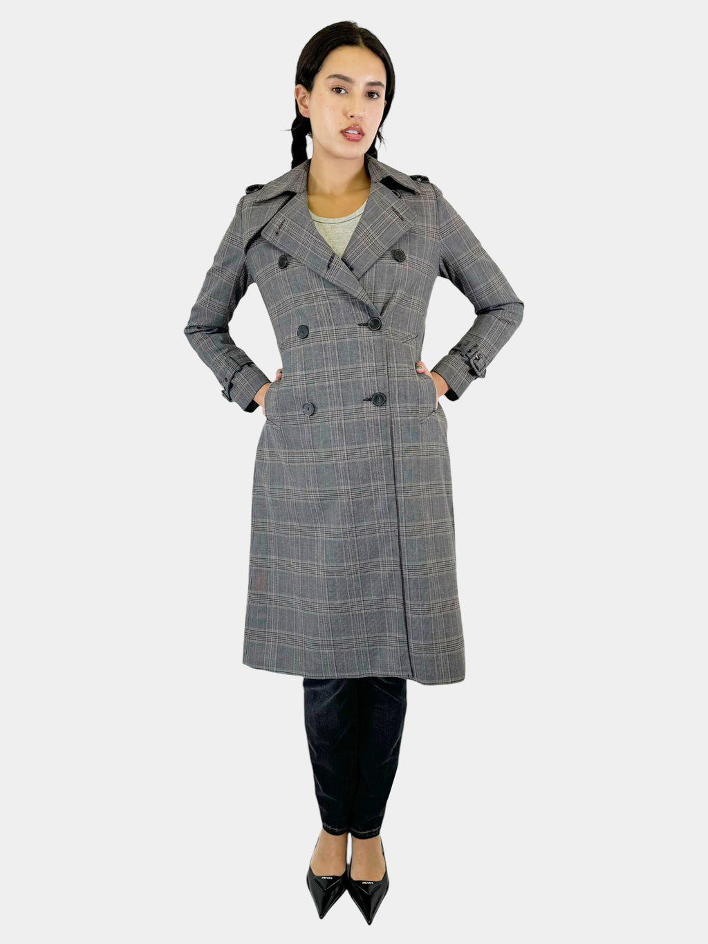 Check Print Trench Coat - Size 36