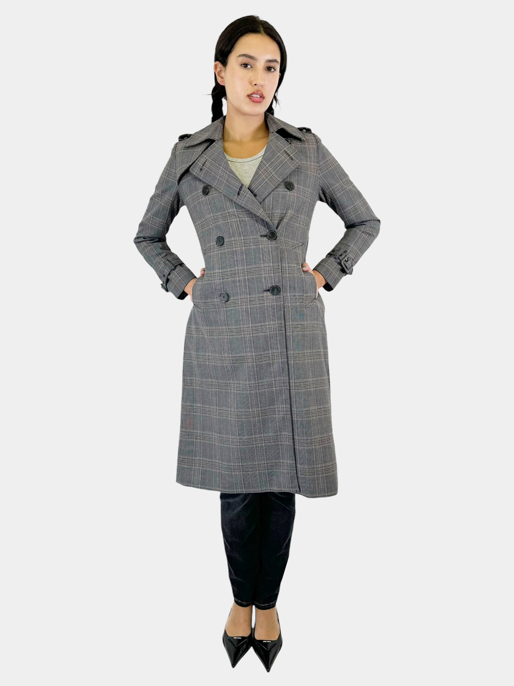 Check Print Trench Coat - Size 36