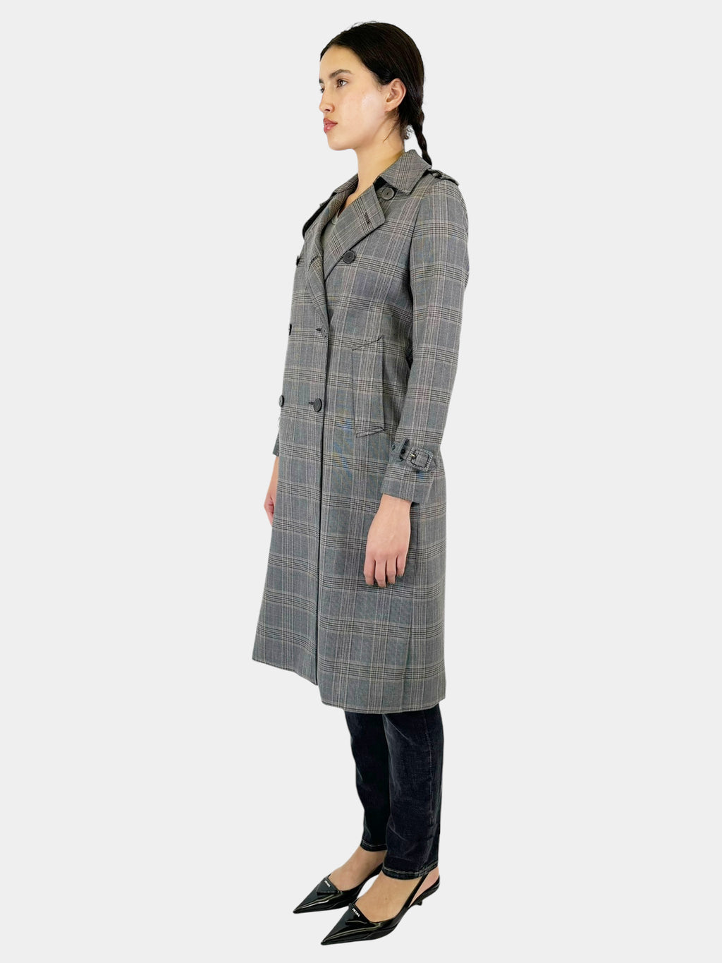 Check Print Trench Coat - Size 36