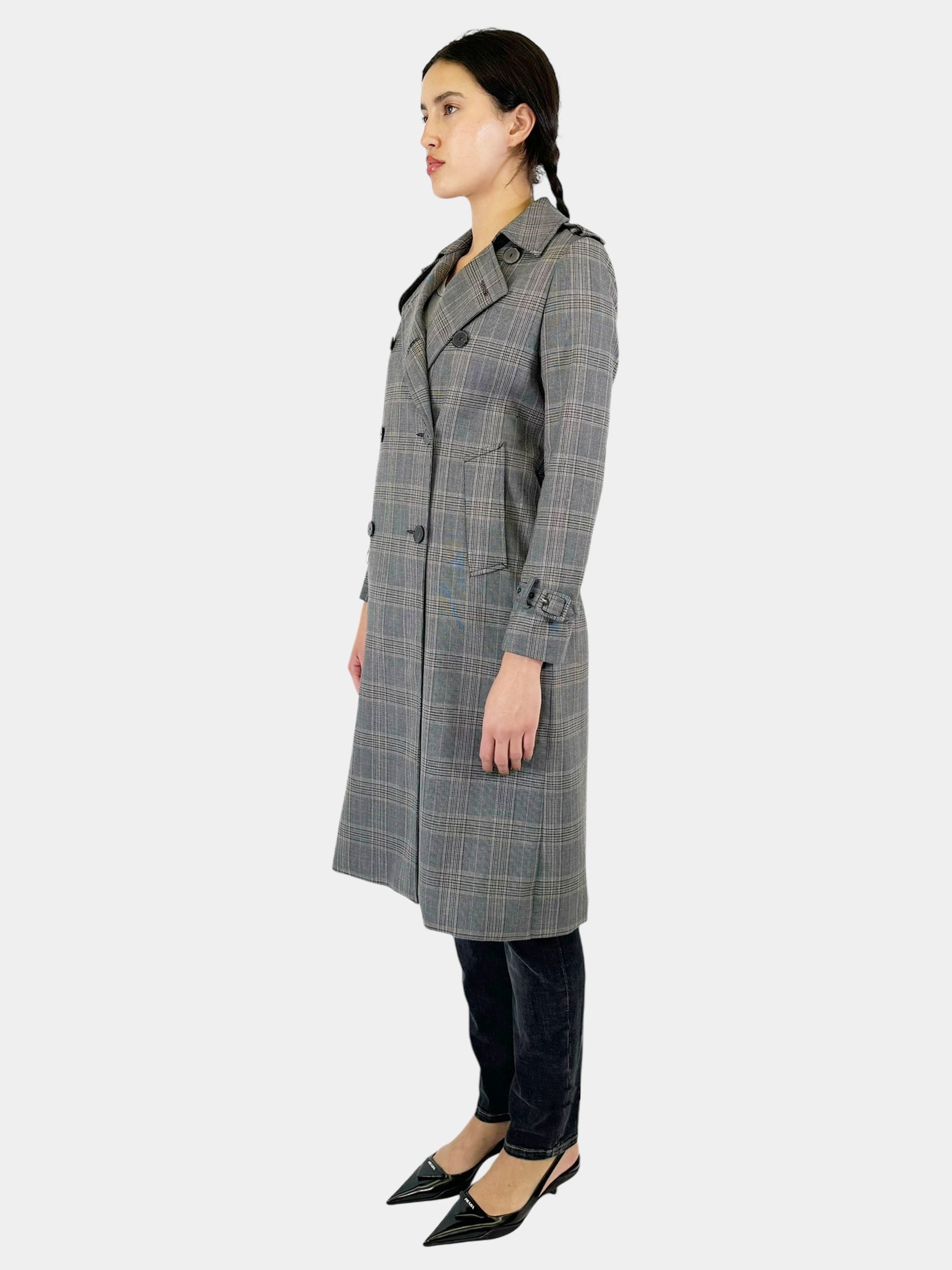 Check Print Trench Coat - Size 36