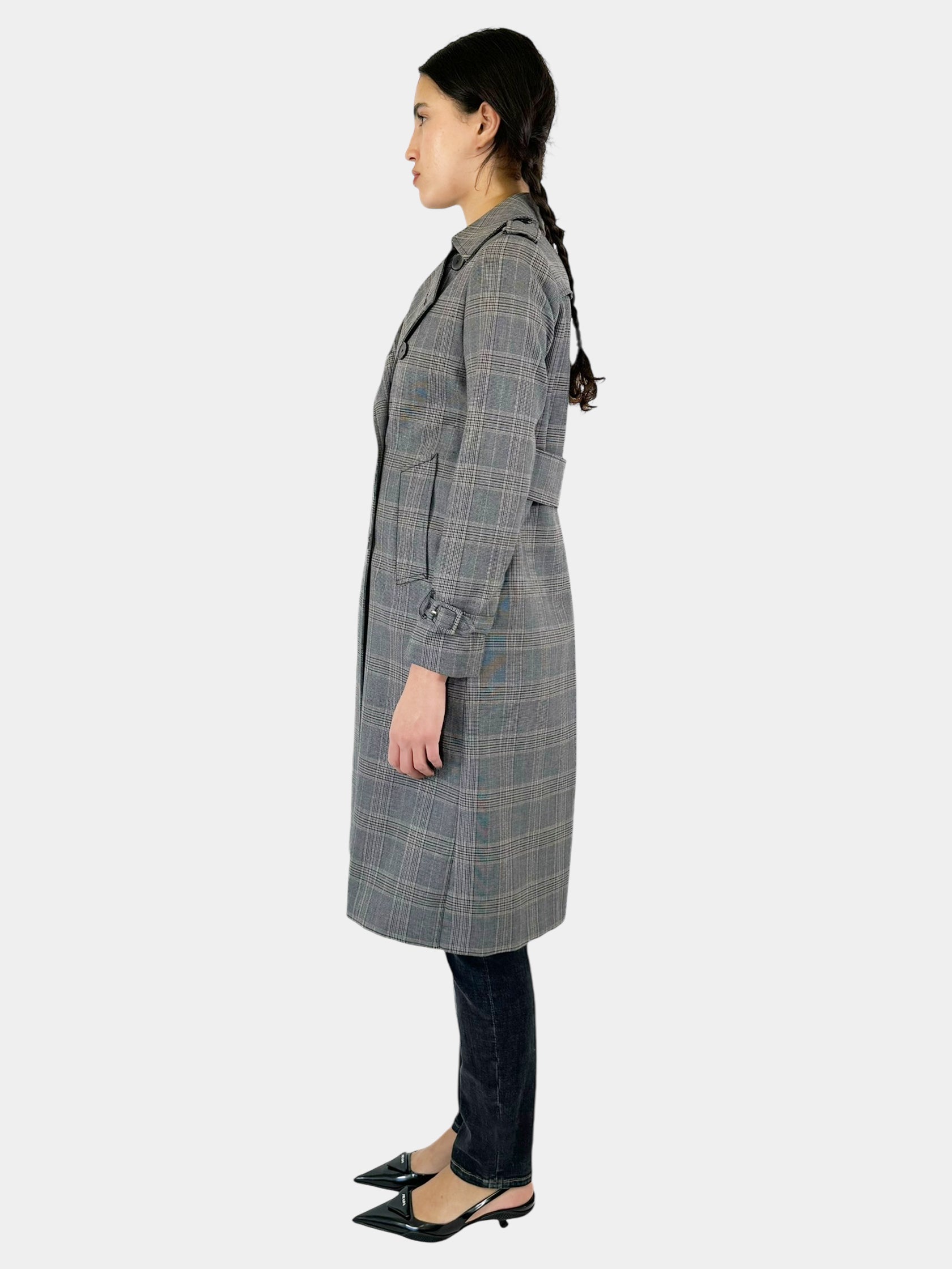 Check Print Trench Coat - Size 36