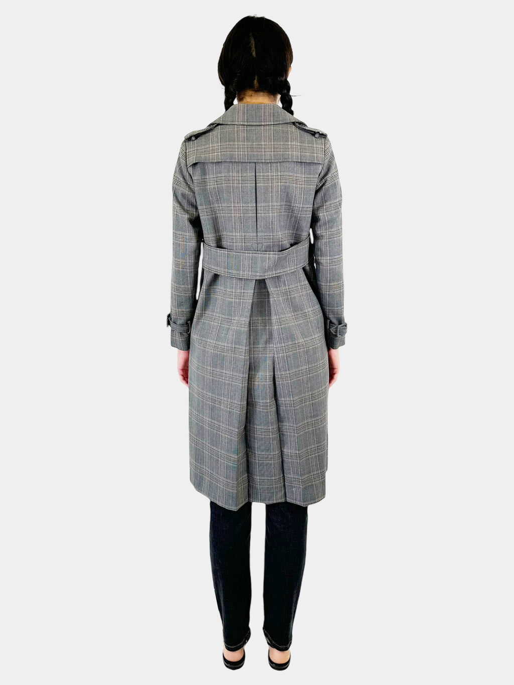 Check Print Trench Coat - Size 36