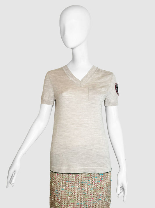 Knit V-Neck T-Shirt - Size 36