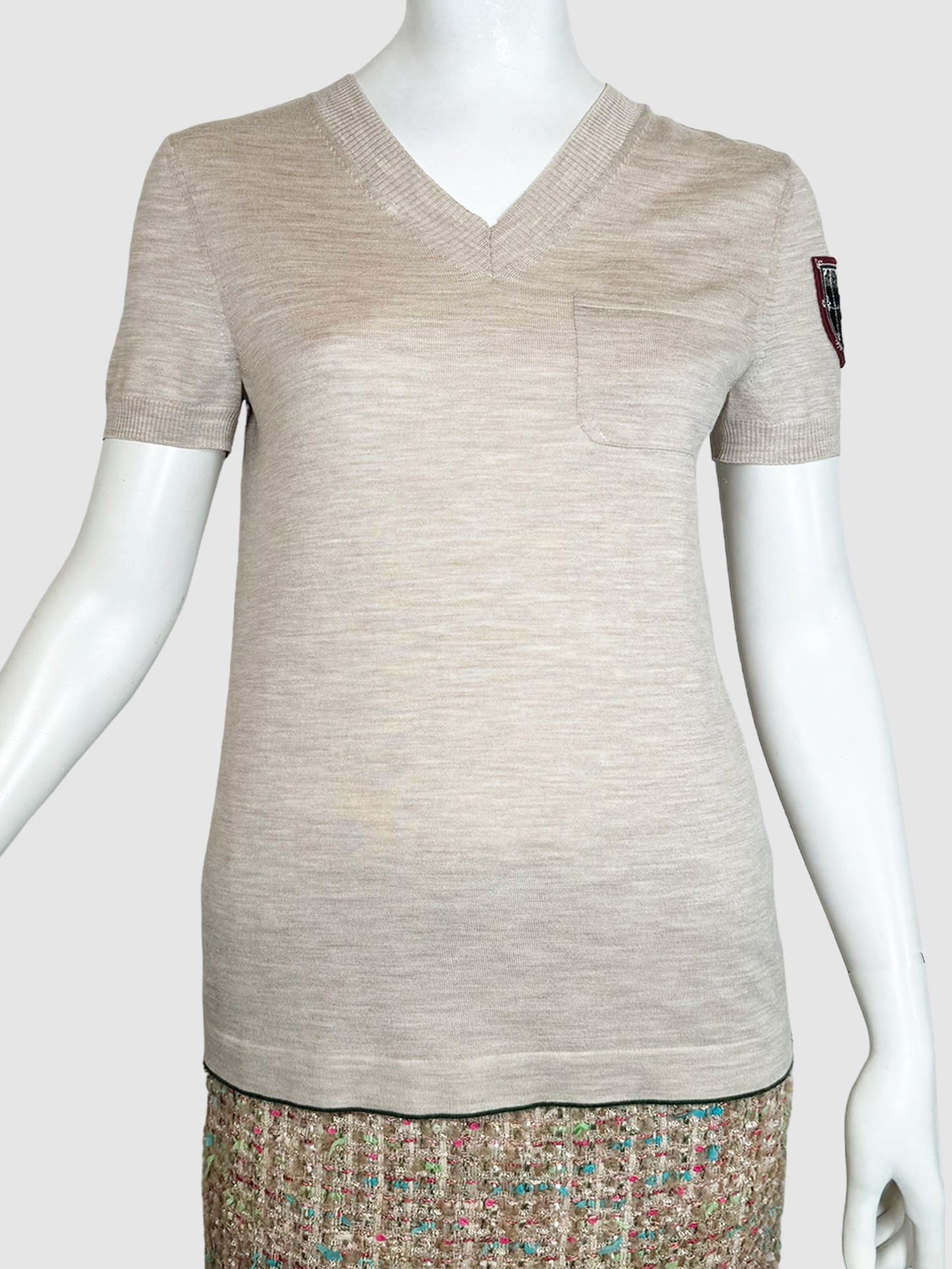 Knit V-Neck T-Shirt - Size 36