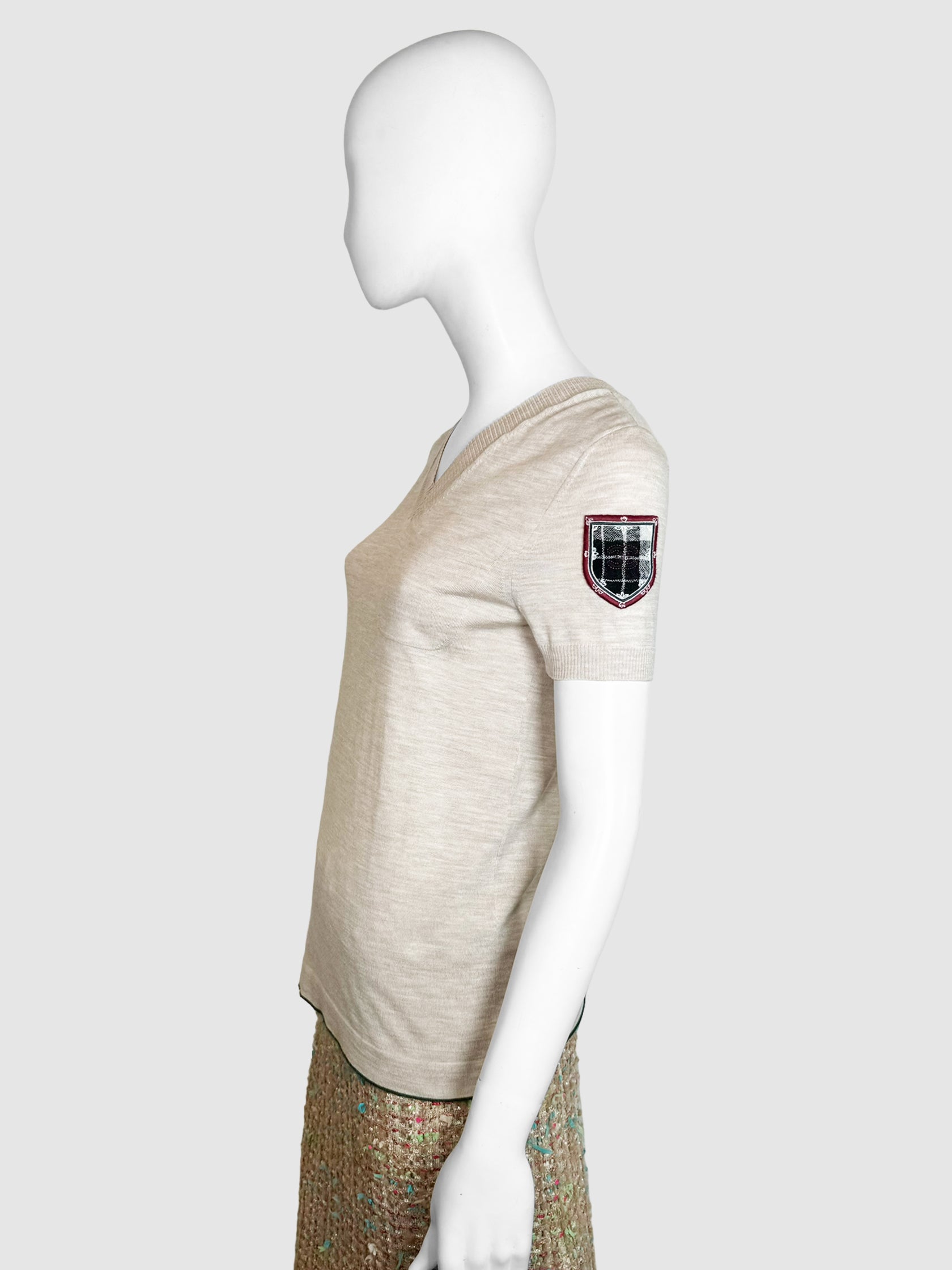 Knit V-Neck T-Shirt - Size 36