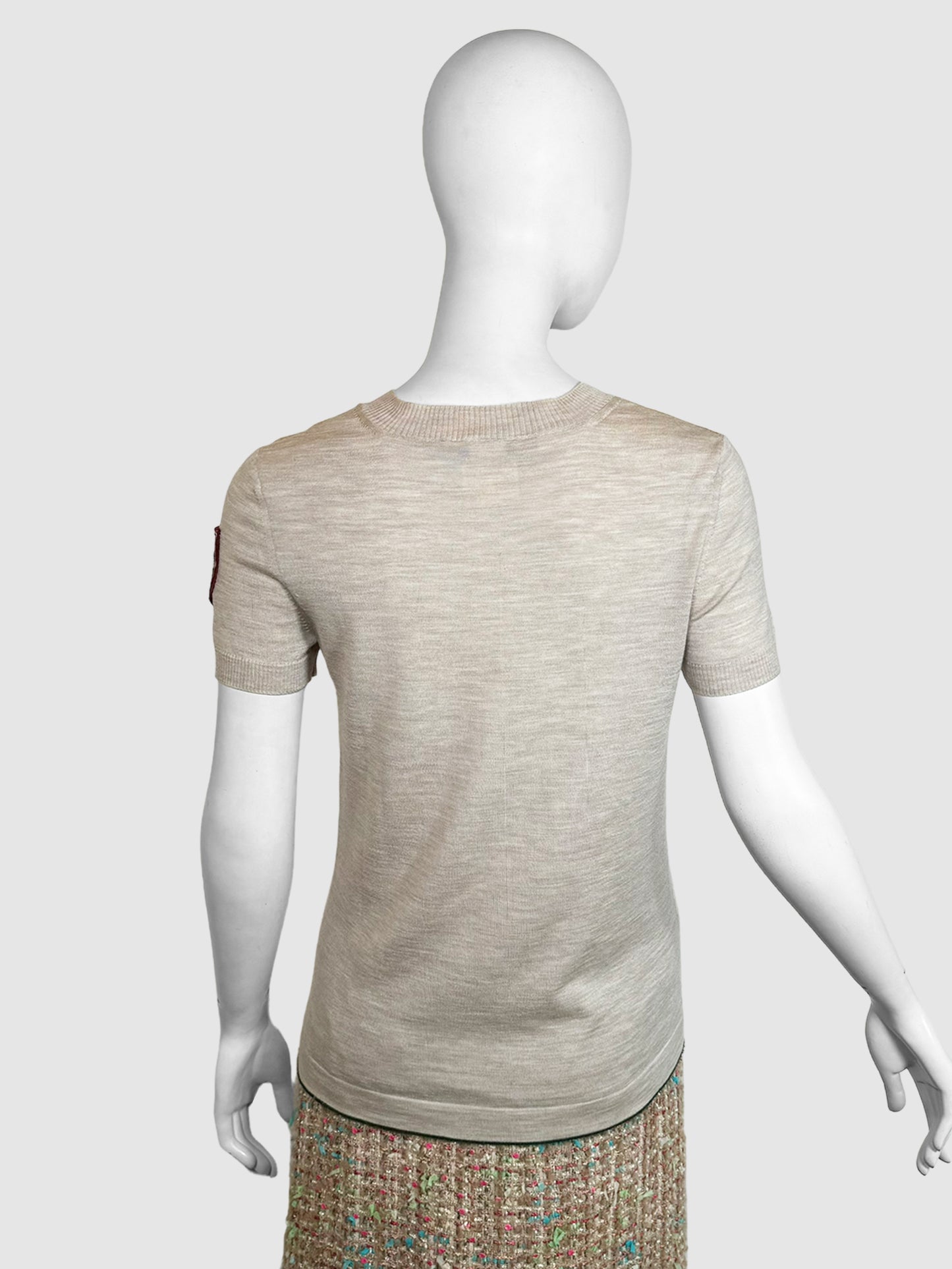 Knit V-Neck T-Shirt - Size 36