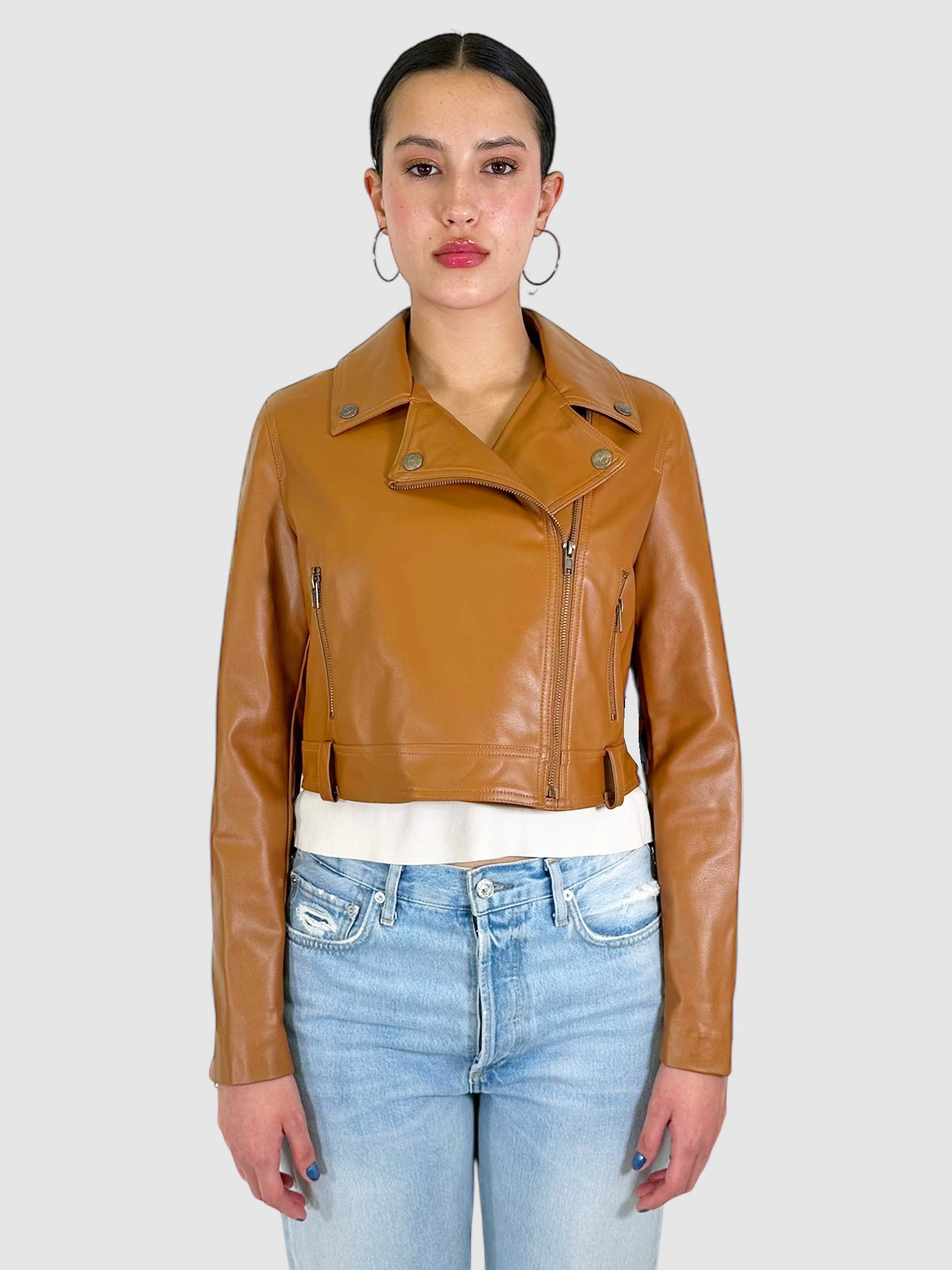 Faux Leather Biker Jacket - Size 42