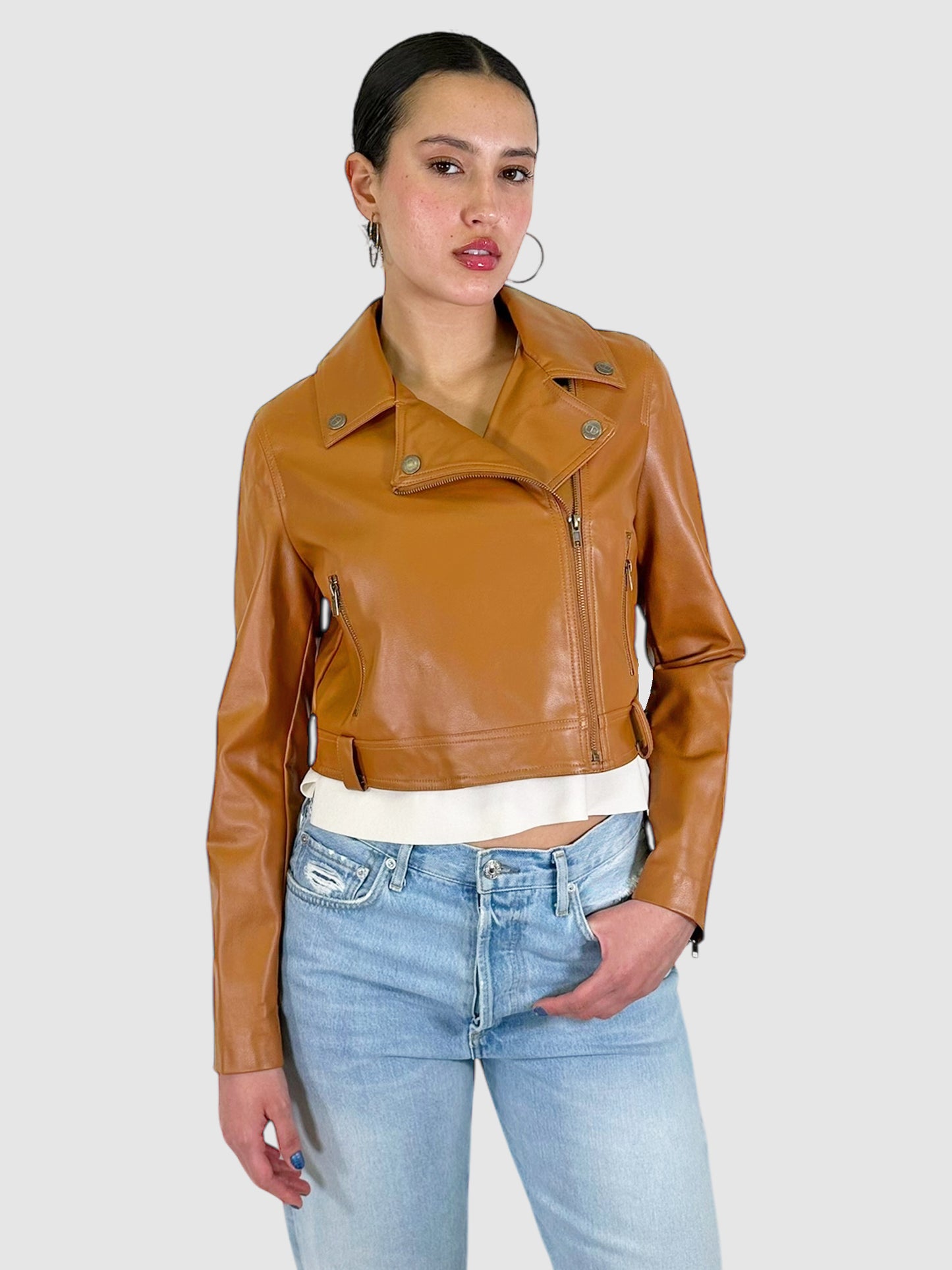 Faux Leather Biker Jacket - Size 42