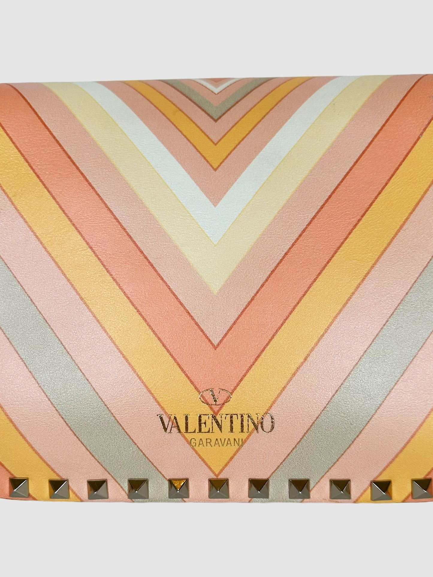 Valentino Orange, Pink, and White Vitello 1975 Medium Rockstud Multicolour Flap Bag Consignment Secondhand Designer Luxury Resale Toronto Trendy